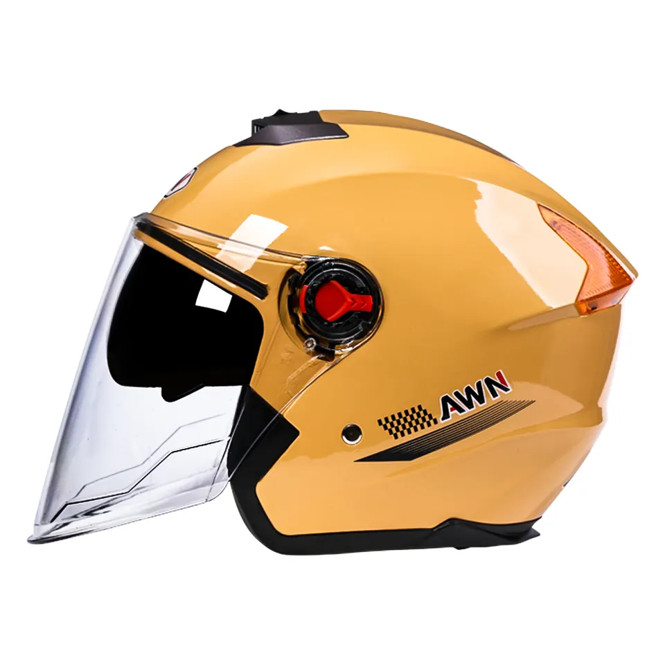Casco de moto/pasola de media cara de doble lente amarillo