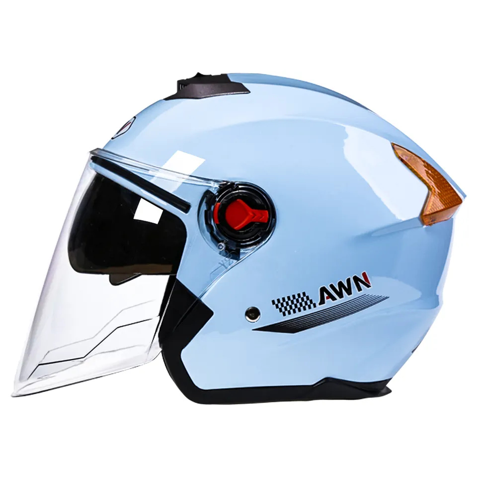 Casco de moto/pasola de media cara de doble lente azul